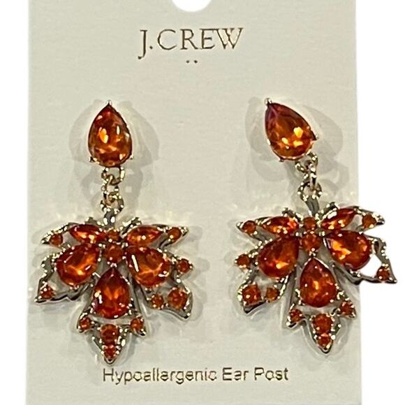NWT J. Crew Crystal Leaf Statement Earrings - Picture 3 of 4